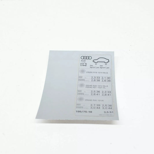 NEW AUDI Q5 FY 80A TYRE PRESSURE DATA PLATE STICKER 80A010502AC ORIGINAL