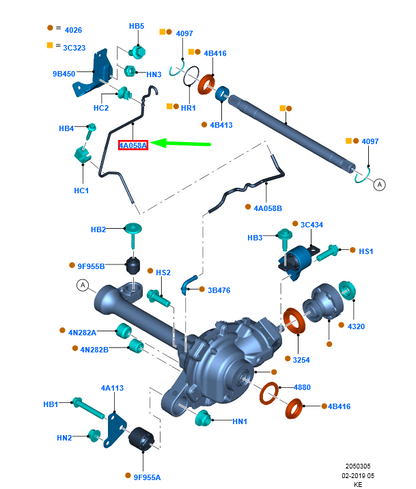 new ford ranger t6 mk1 front axle case hose assy 5347079 eb3g-3n226-db original