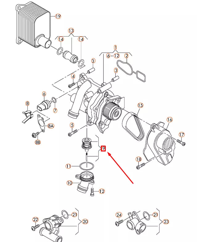 NEW AUDI A3 8P ENGINE COOLANT REGULATOR THERMOSTAT 06H121113B ORIGINAL