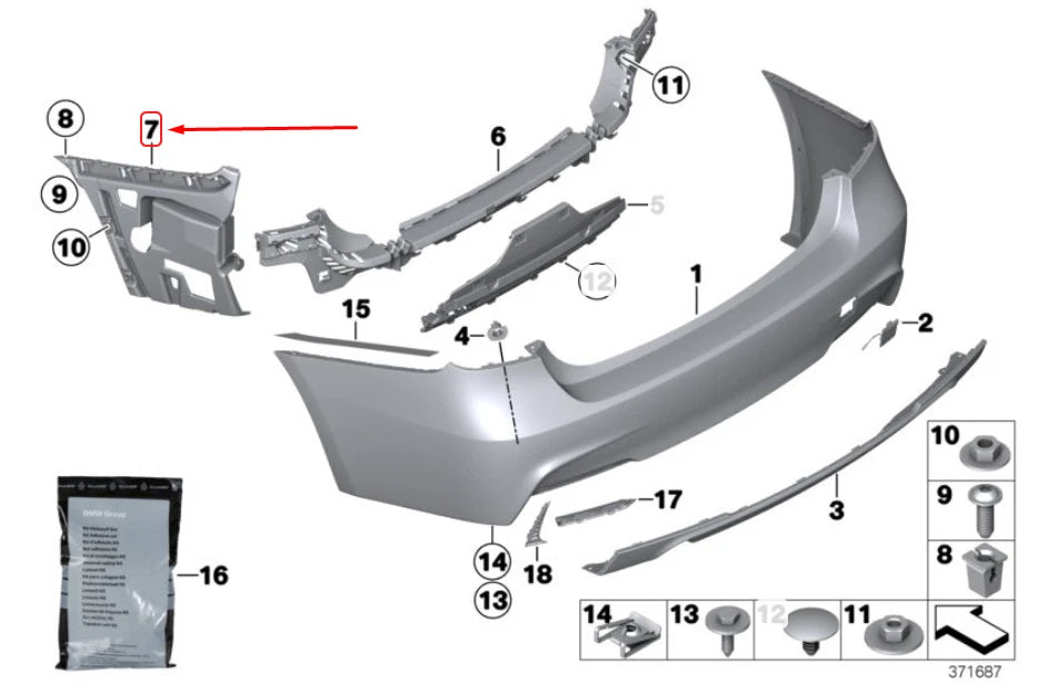 NEW BMW M3 F80 REAR BUMPER M RIGHT SIDE GUIDE 51128055984 ORIGINAL