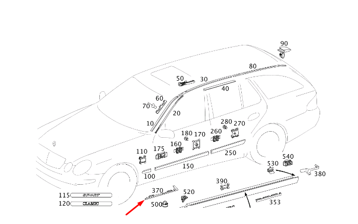 NEW MB E W211 FRONT RIGHT ROCKER PANEL MOLDING SEAL A2116981098 ORIGINAL