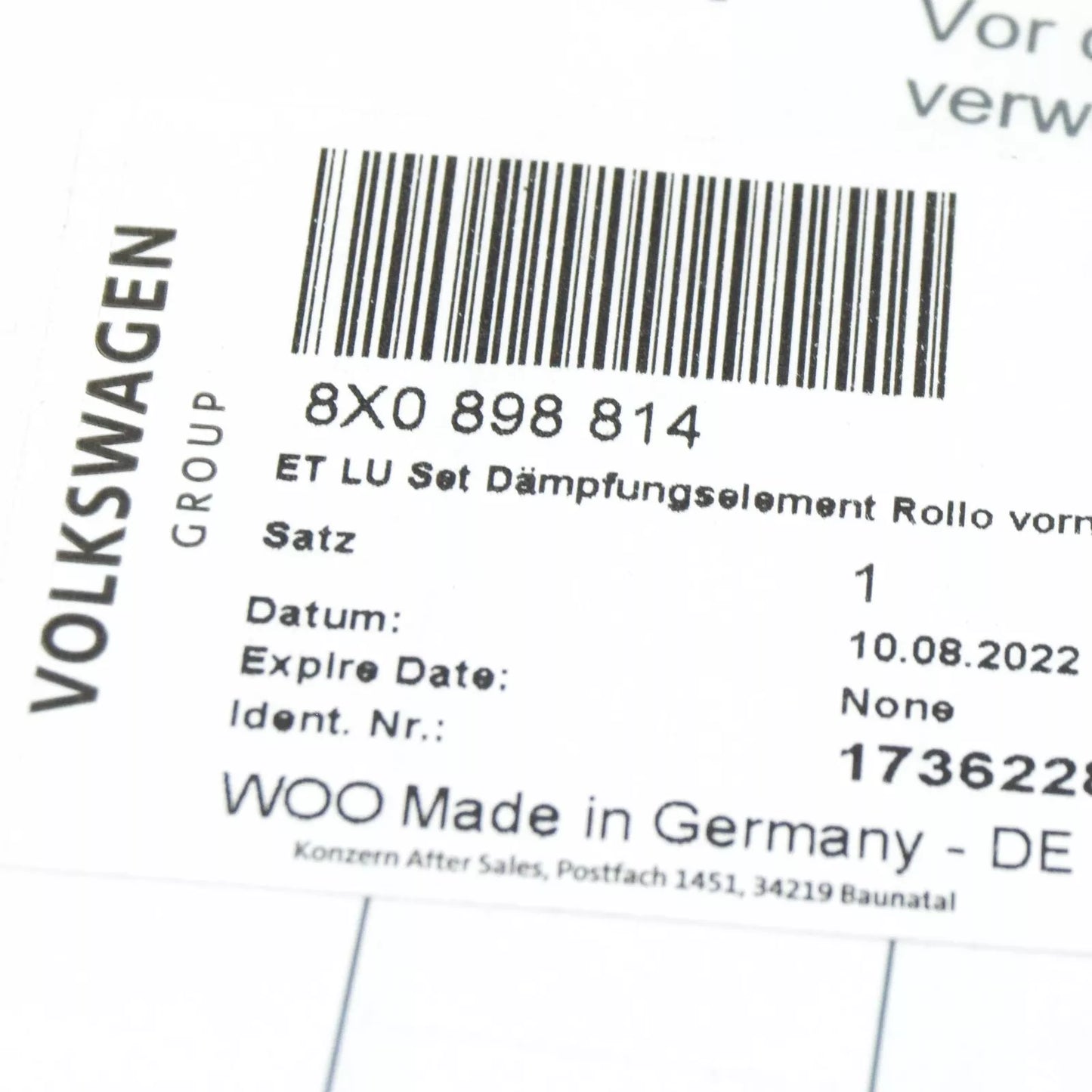 NEW VW GOLF 5G MK7 FRONT PANORAMIC ROOF STOP BUFFER SET 8X0898814 ORIGINAL