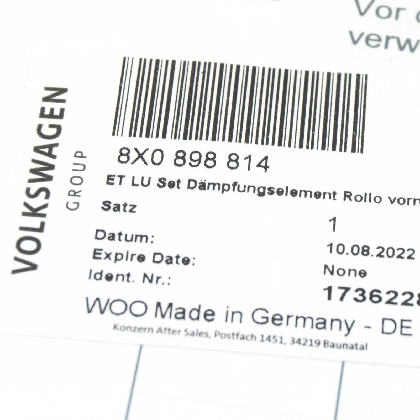 NEW VW GOLF 5G MK7 FRONT PANORAMIC ROOF STOP BUFFER SET 8X0898814 ORIGINAL