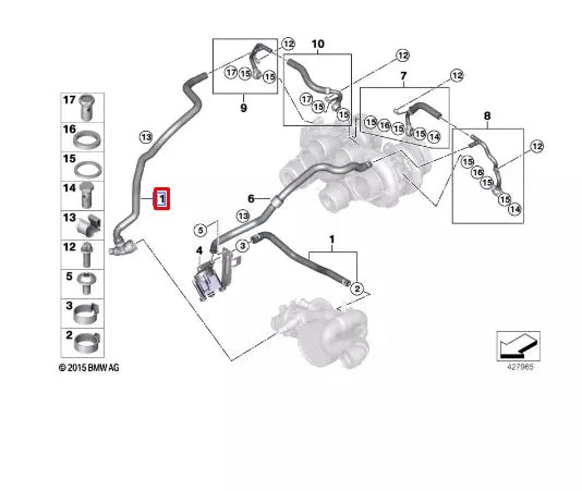 NEW BMW X5 M F85 TURBOCHARGER-COOLANT HOSE PIPE 11537848379 ORIGINAL
