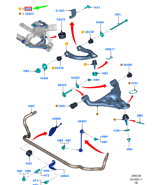 new ford ranger t6 front left control arm 2133379 original
