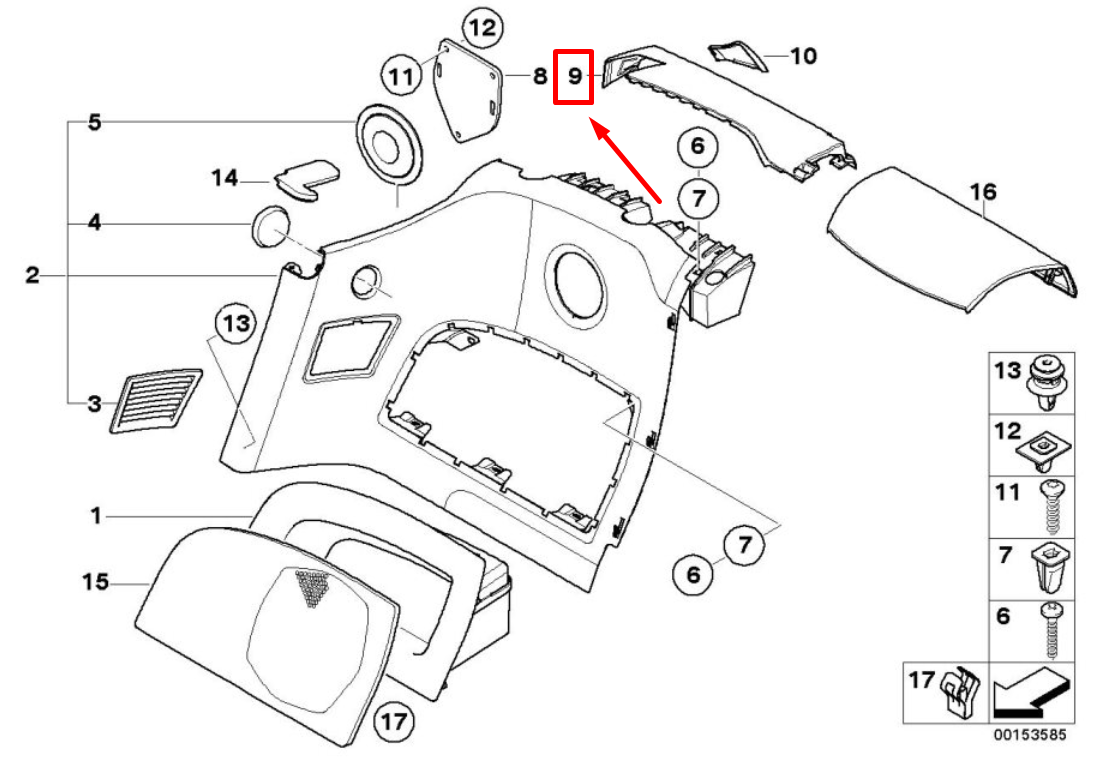 new bmw z4 roadster e85 upper rear right panel trim 7055414 51437055414 original