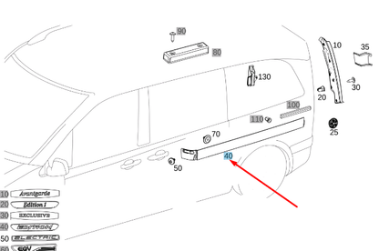 new mb vito w447 sliding door right rail cover strip a4476900370 original