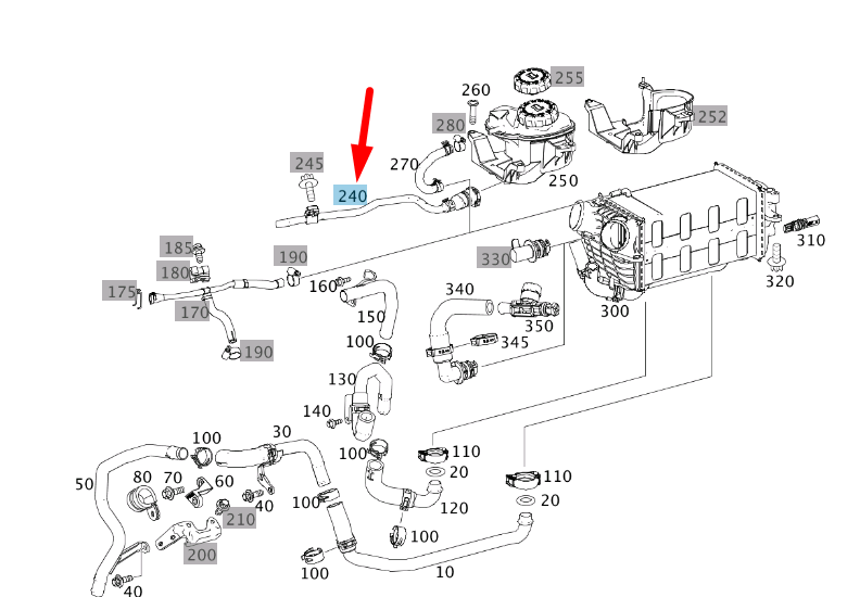 new mercedes-benz ml w166 water reservoir coolant line a2782030103 original