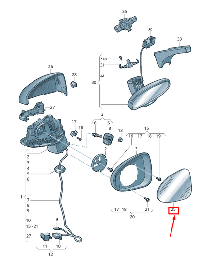 NEW AUDI A3 SPORTBACK 8V FRONT RIGHT DOOR MIRROR GLASS 8V0857536D ORIGINAL