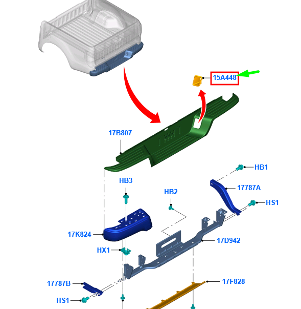 new ford ranger t6 mk3 rear bumper right bezel eb3b-17a817-aa 1934298 original