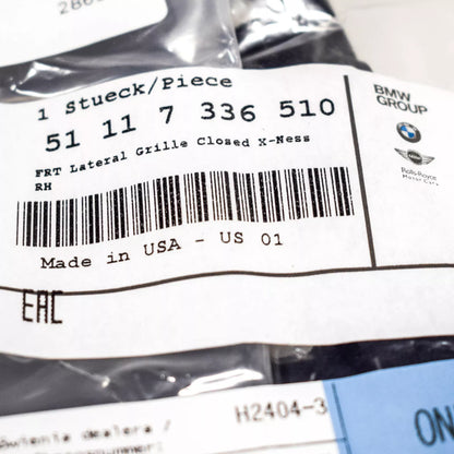 NEW BMW X5 F15 FRONT BUMPER RIGHT CLOSED GRILLE 51117336510 ORIGINAL