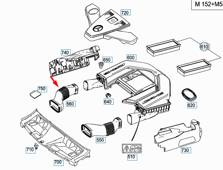 new mercedes-benz slk r172 right air intake hose a1520940182 original