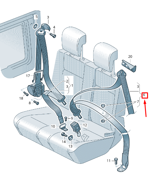 new vw caddy iv sa mk6 right three-point seat seatbelt 2k5857816bryv original