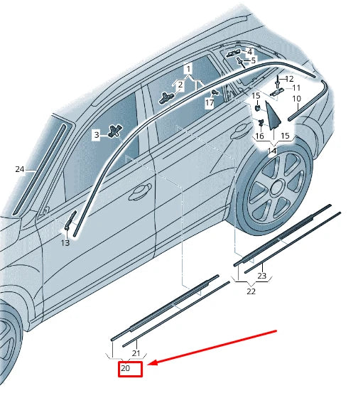 NEW AUDI Q5 8R FRONT RIGHT WINDOW SLOT SEAL WITH TRIM 8R0853284HT94 ORIGINAL
