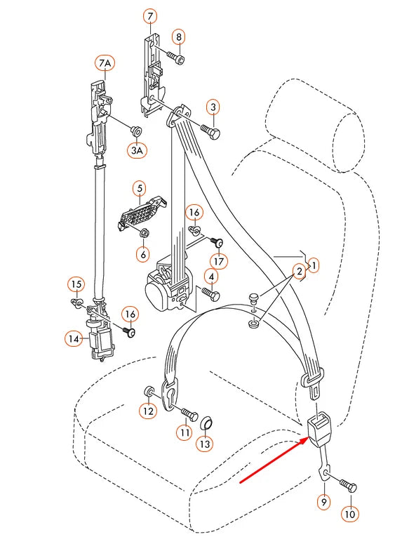 NEW AUDI A4 B7 FRONT SIDE SEAT BELT BUCKLE 8E0857755G01C