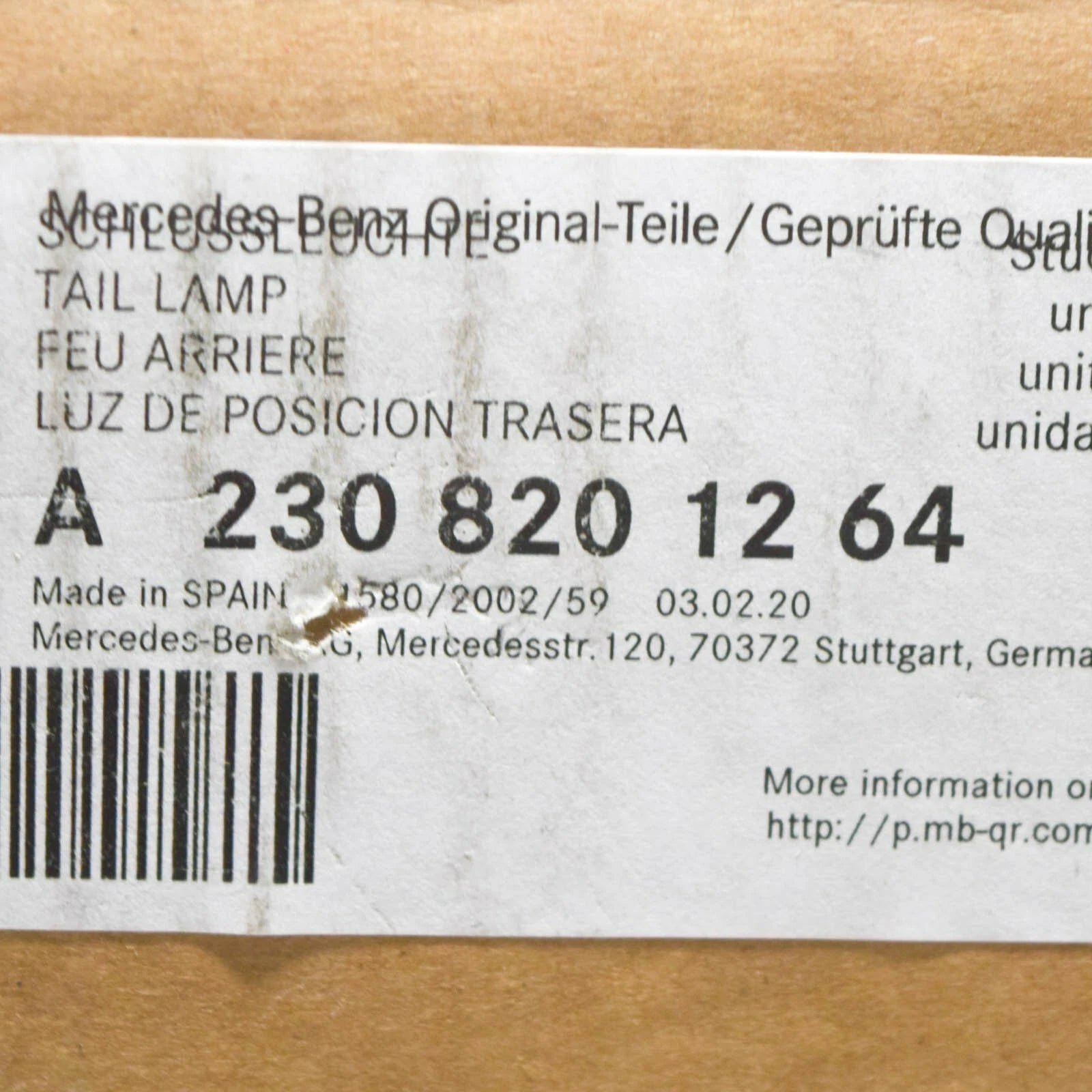 NEW MERCEDES BENZ SL R230 REAR RIGHT TAIL LIGHT A2308201264