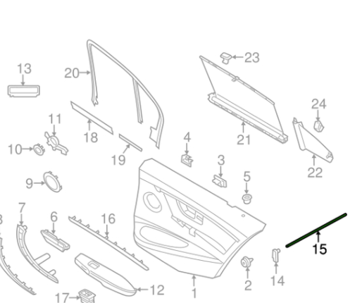 new bmw 3 f30 rear right door upper optical conductor 63319239410 original