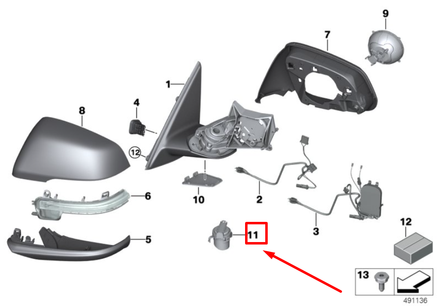 new bmw x1 f48 front left outside mirror light module 9492513 51169492513