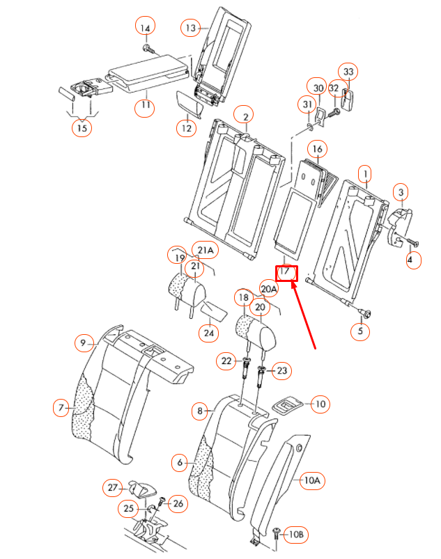 NEW AUDI A3 8P REAR SEAT SPLIT BACKREST FRAME 8P08852196PS ORIGINAL