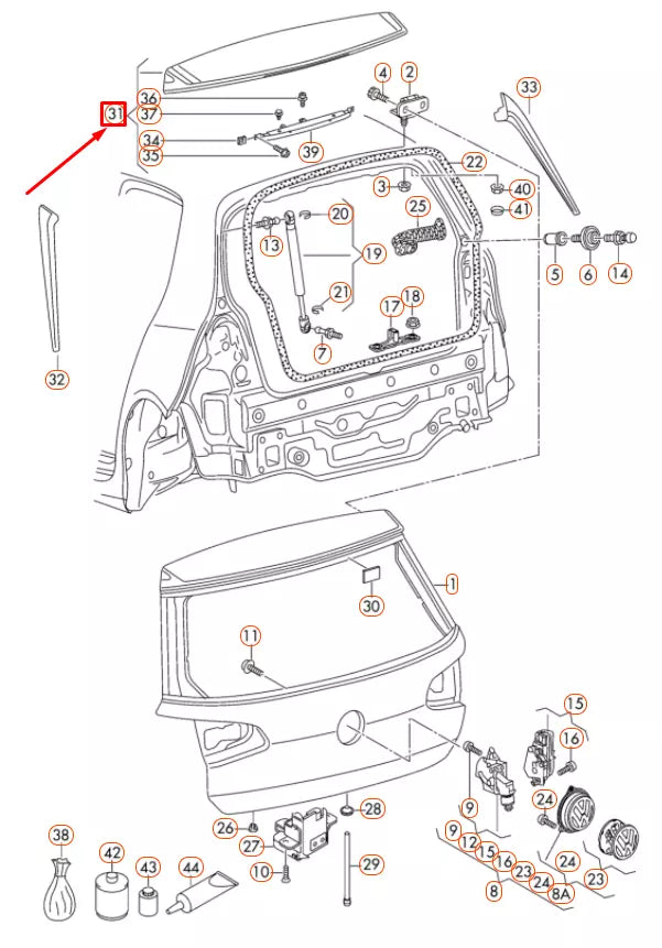 NEW VOLKSWAGEN GOLF 5G MK7 REAR ROOF EDGE SPOILER 5G6827936CGRU ORIGINAL