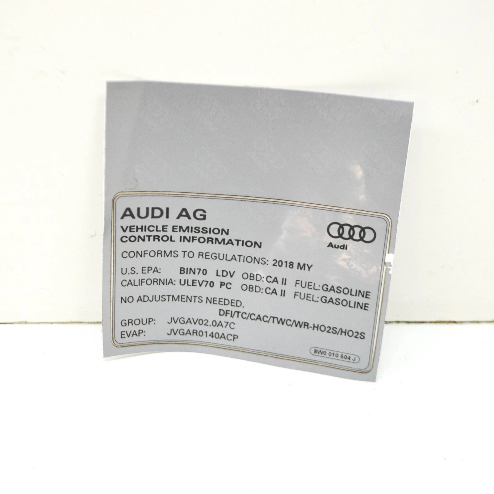 NEW AUDI A4 AVANT B9 EMISSION CONTROL INFORMATION LABEL 8W0010504J ORIGINAL