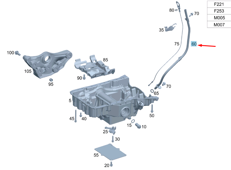 new mercedes-benz c w204 oil dipstick guide tube a6510100766 original