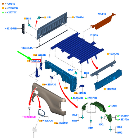 new ford ranger t6 mk1 rear body side panel left support 2010908 original