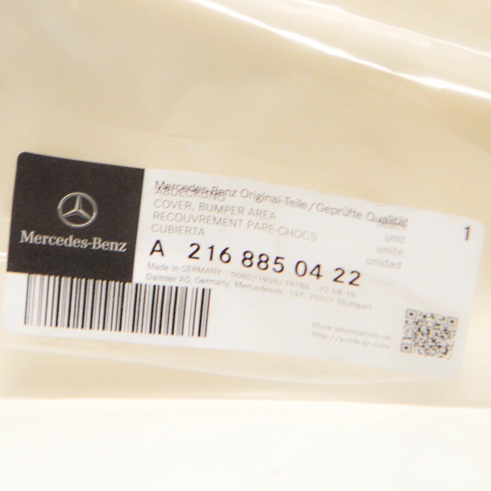 NEW MB CL C216 AMG FRONT BUMPER LOWER CENTER COVER A2168850422 ORIGINAL
