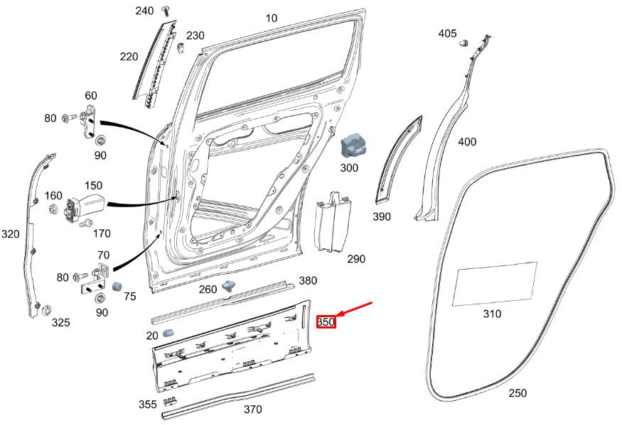 new mercedes-benz glb x247 rear right door cover strip a2477305603 original