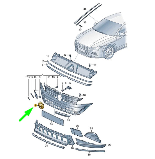 NEW VOLKSWAGEN ARTEON FRONT EMBLEM BADGE 5H0853601KDPJ ORIGINAL