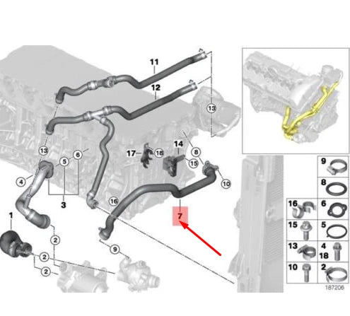 NEW BMW 5 F10 THERMOSTAT WATER COOLING HOSE 11537581063 ORIGINAL
