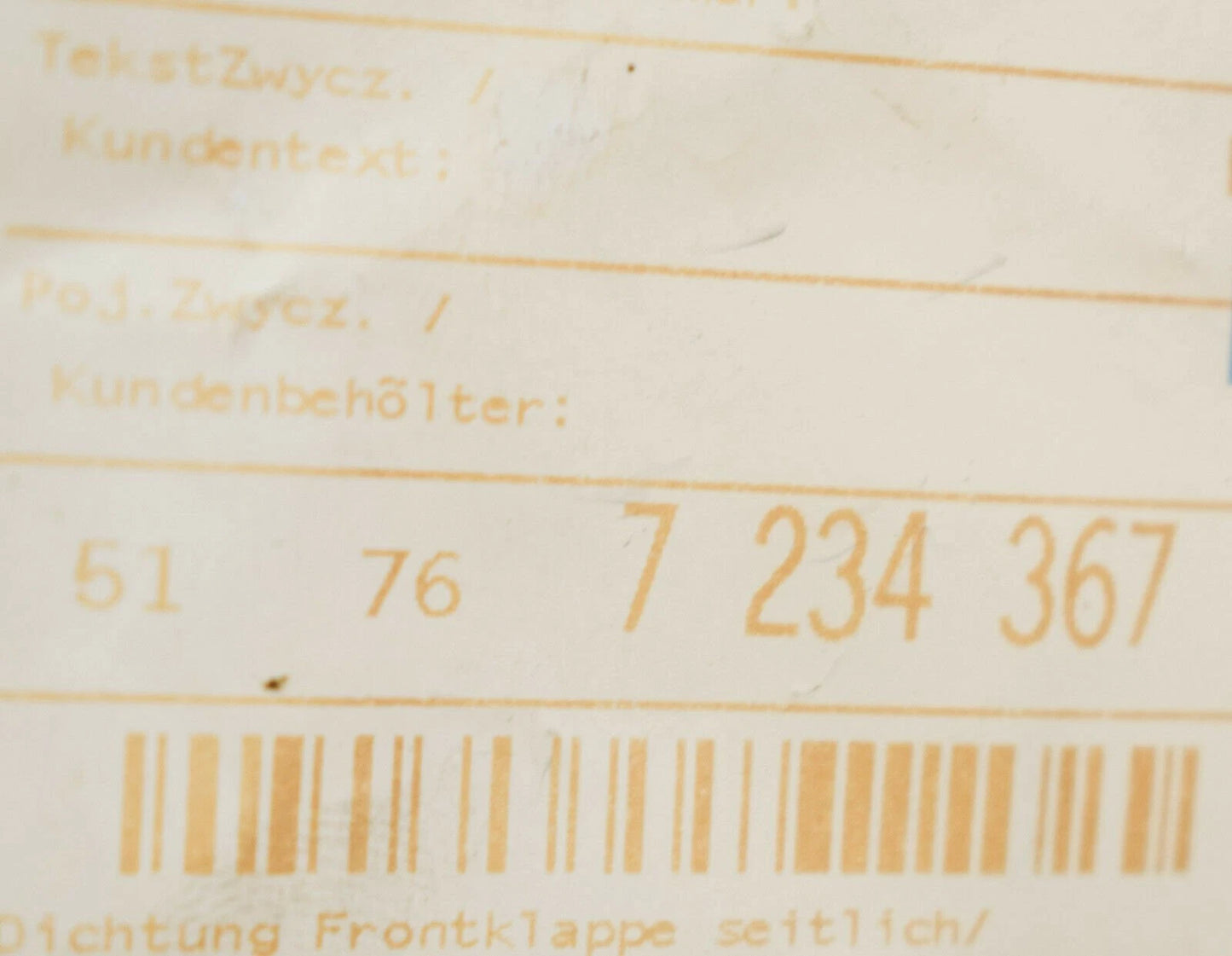 NEW BMW X3 F25 ENGINE BONNET SIDE SEAL 51767234367 7234367 ORIGINAL