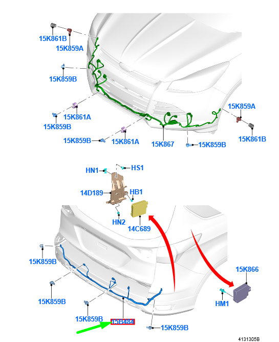 new ford kuga mk2 c520 rear parking aid wiring cv6t-15k868-mlc 1804451 original