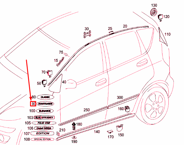 new mercedes-benz a w169 front side panel information label a2098170120 original