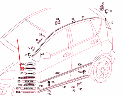 new mercedes-benz a w169 front side panel information label a2098170120 original