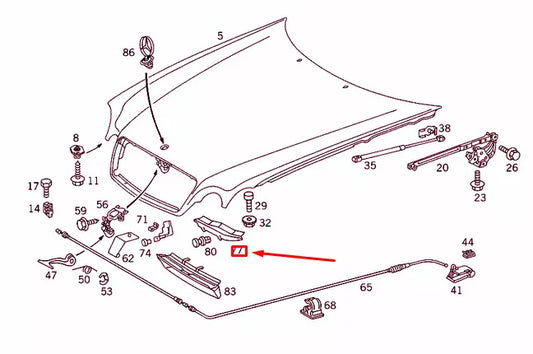 NEW MB CLK C208 FRONT RIGHT ENGINE HOOD BRACKET SEAL A2088870298 ORIGINAL