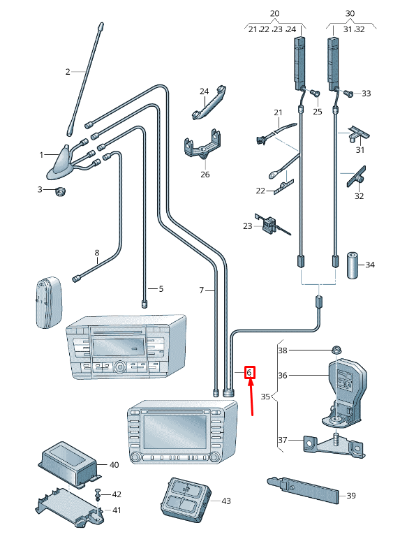 new skoda octavia 5e mk3 roof aerial cable 5e5035723p original