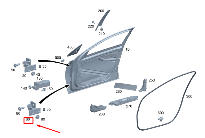 new mercedes-benz c s206 front left lower door hinge a2067202500 original