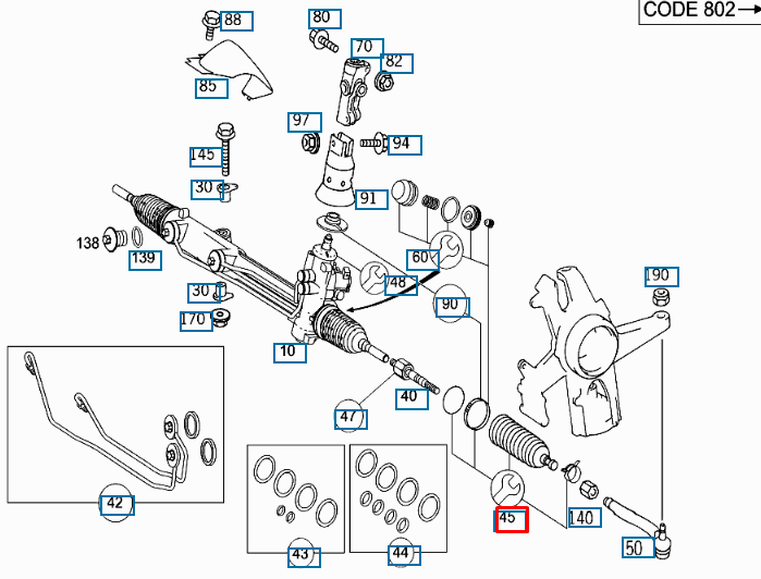 NEW MERCEDES BENZ ML W163 STEERING RACK BOOT KIT A1634600196 ORIGINAL