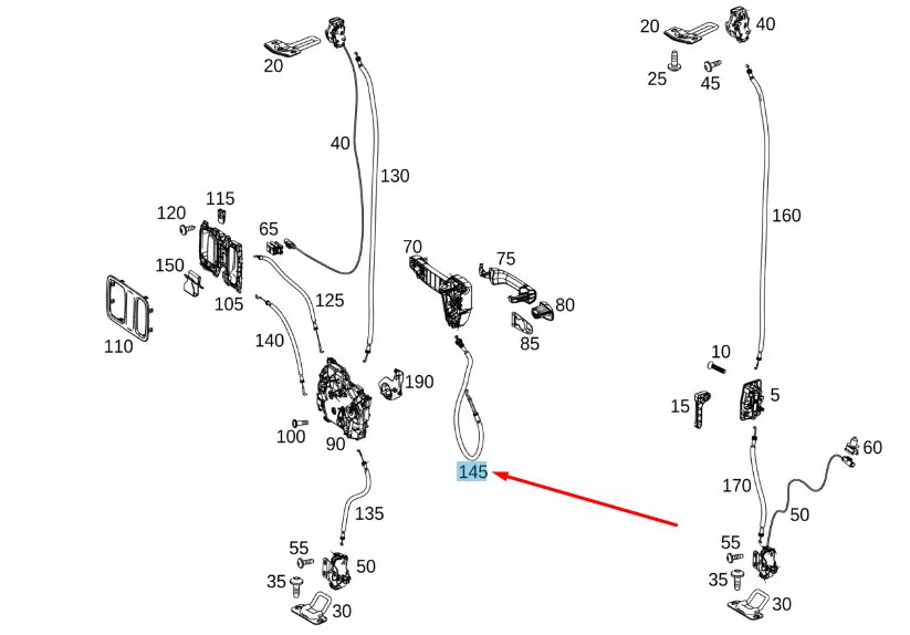 NEW MERCEDES-BENZ VITO W447 REAR END DOOR RIGHT CABLE A4477604300 ORIGINAL
