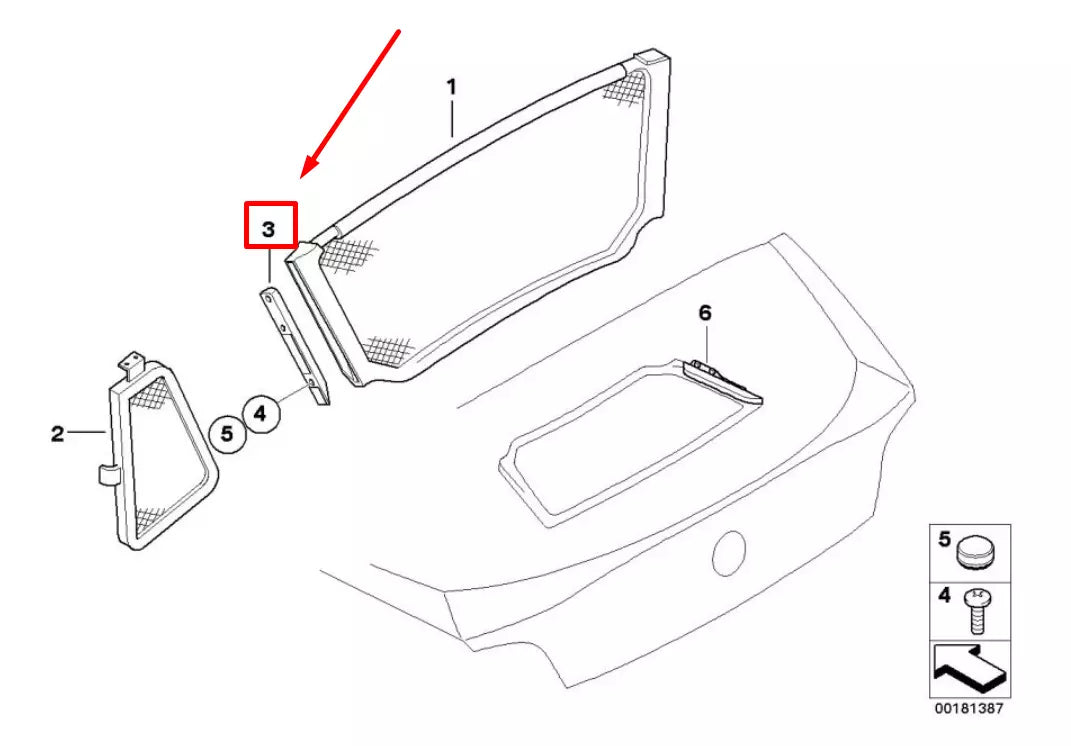 NEW BMW Z4 E85 LEFT CENER WIND DEFLECTOR BRACKET 7117750 54347117750 ORIGINAL