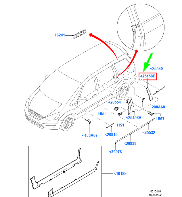 new ford galaxy mk2 right c-pillar door window frame moulding 1727711 original
