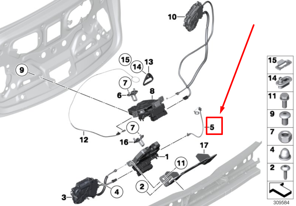 new bmw 5 f07 emergency unlocking bowden cable 7154231 51247154231 original