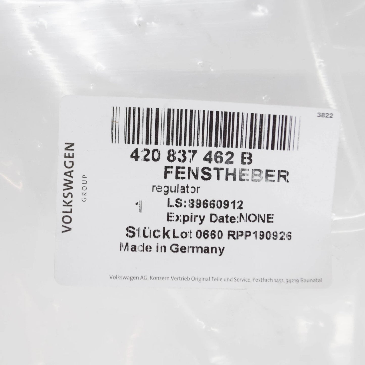 NEW AUDI R8 42 FRONT DOOR RIGHT SIDE WINDOW GLASS LIFTER 420837462B ORIGINAL