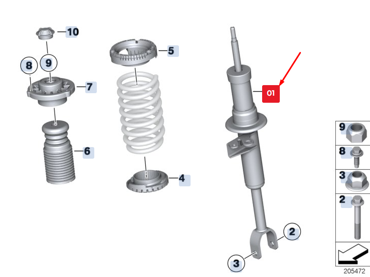 new bmw 5 gran turismo f07 front right shock absorber 31316778788 original