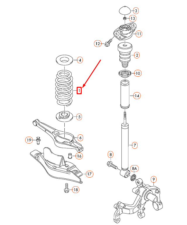 new audi a3 8p rear coil spring 8p0511115bn original