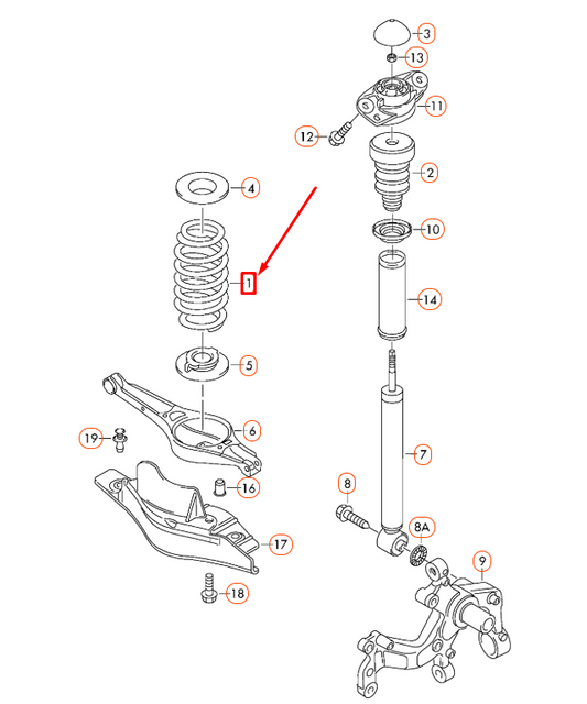 new audi a3 8p rear coil spring 8p0511115bn original