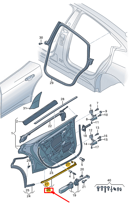 new audi e-tron gt rear left lower door sealing rubber 4j3839789a original