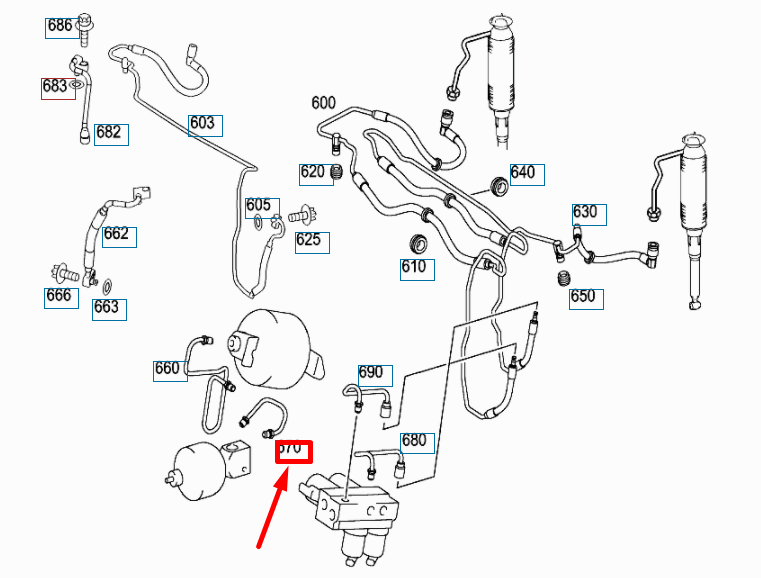 NEW MB SL R230 RETURN ACCUMULATOR TO VALVE BLOCK REAR LINE A2303200353 ORIGINAL