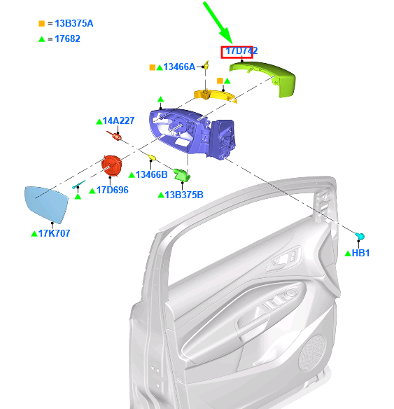 new ford kuga mk2 c520 front right door mirror housing cover 1828379 original